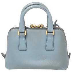 Pre Owned Prada Light Blue Saffiano Lux Leather Mini Promenade Satchel