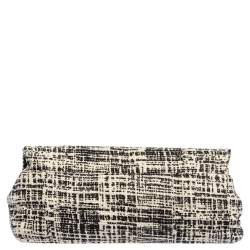 Pre Owned Prada Black/White Printed Tweed Turnlock Flap Clutch