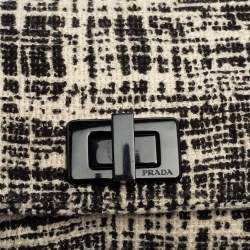 Pre Owned Prada Black/White Printed Tweed Turnlock Flap Clutch
