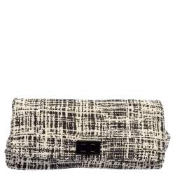 Pre Owned Prada Black/White Printed Tweed Turnlock Flap Clutch