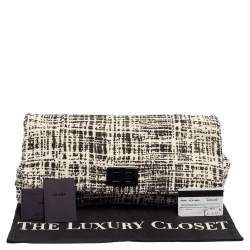 Pre Owned Prada Black/White Printed Tweed Turnlock Flap Clutch