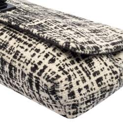 Pre Owned Prada Black/White Printed Tweed Turnlock Flap Clutch