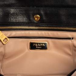 Pre Owned Prada Black/White Printed Tweed Turnlock Flap Clutch