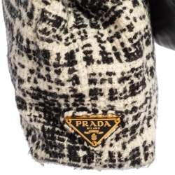 Pre Owned Prada Black/White Printed Tweed Turnlock Flap Clutch