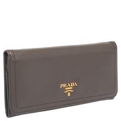 Pre Owned Prada Taupe Leather Flap Continental Wallet