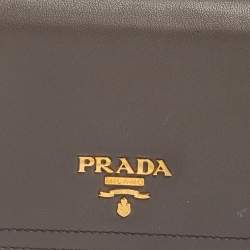 Pre Owned Prada Taupe Leather Flap Continental Wallet