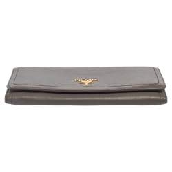 Pre Owned Prada Taupe Leather Flap Continental Wallet