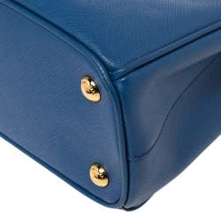 Pre Owned Prada Blue Saffiano Lux Leather Mini Galleria Double Zip Tote