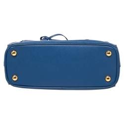 Pre Owned Prada Blue Saffiano Lux Leather Mini Galleria Double Zip Tote