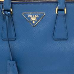 Pre Owned Prada Blue Saffiano Lux Leather Mini Galleria Double Zip Tote