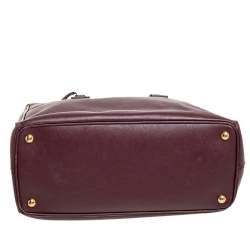 Pre Owned Prada Burgundy Saffiano Lux Leather Medium Galleria Tote