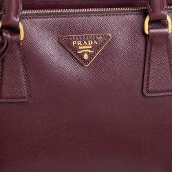 Pre Owned Prada Burgundy Saffiano Lux Leather Medium Galleria Tote