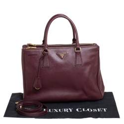 Pre Owned Prada Burgundy Saffiano Lux Leather Medium Galleria Tote