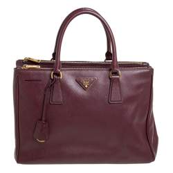 Pre Owned Prada Burgundy Saffiano Lux Leather Medium Galleria Tote