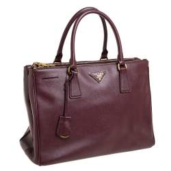 Pre Owned Prada Burgundy Saffiano Lux Leather Medium Galleria Tote