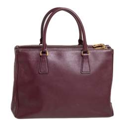 Pre Owned Prada Burgundy Saffiano Lux Leather Medium Galleria Tote