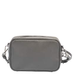 Prada Grey Saffiano Lux Leather Mini Camera Crossbody Bag