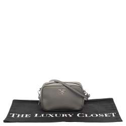 Prada Grey Saffiano Lux Leather Mini Camera Crossbody Bag