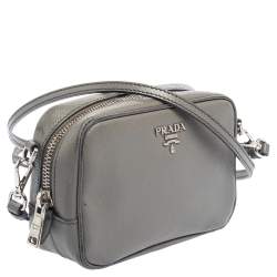 Prada Grey Saffiano Lux Leather Mini Camera Crossbody Bag