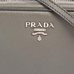 Prada Grey Saffiano Lux Leather Mini Camera Crossbody Bag