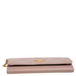 Pre Owned Prada Nude Vitello Move Leather Leather Wallet On Chain