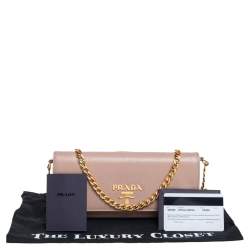 Pre Owned Prada Nude Vitello Move Leather Leather Wallet On Chain
