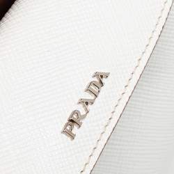 Pre Owned Prada White Leather Turn Lock Top Handle Bag