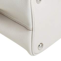 Pre Owned Prada White Leather Turn Lock Top Handle Bag