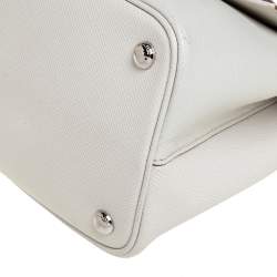 Pre Owned Prada White Leather Turn Lock Top Handle Bag