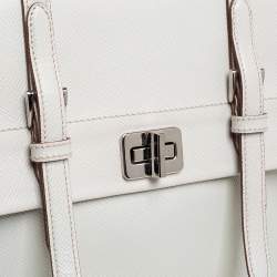 Pre Owned Prada White Leather Turn Lock Top Handle Bag