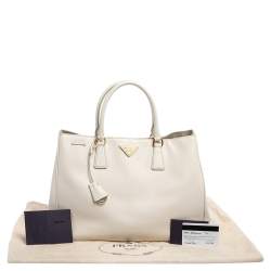 Pre Owned Prada Cream Saffiano Lux Leather Large Galleria Tote