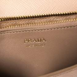 Pre Owned Prada Beige Saffiano Lux Leather Logo Plaque Wallet On Chain