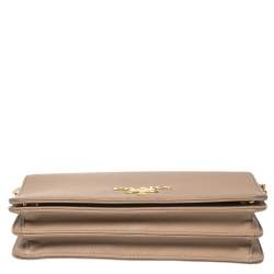 Pre Owned Prada Beige Saffiano Lux Leather Logo Plaque Wallet On Chain