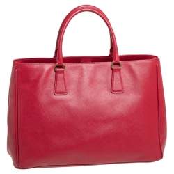 Pre Owned Prada Red Saffiano Lux Leather Large Gardener's Tote