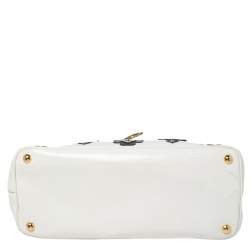 Pre Owned Prada Off White Floral Applique Patent Leather Medium Double Zip Tote