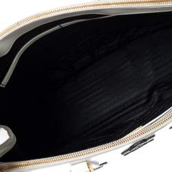 Pre Owned Prada Off White Floral Applique Patent Leather Medium Double Zip Tote