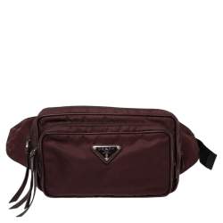 Pre Owned Prada Burgundy Nylon and Leather Belt Bag