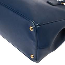 Pre Owned Prada Blue Saffiano Lux Leather Medium Galleria Double Zip Tote