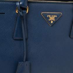 Pre Owned Prada Blue Saffiano Lux Leather Medium Galleria Double Zip Tote