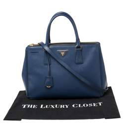 Pre Owned Prada Blue Saffiano Lux Leather Medium Galleria Double Zip Tote