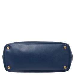 Pre Owned Prada Blue Saffiano Lux Leather Medium Galleria Double Zip Tote