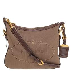 Prada Beige/Brown Logo Jacquard Fabric and Leather Crossbody Bag Prada | TLC