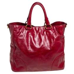 Pre Owned Prada Red Vitello Shine Leather Tote