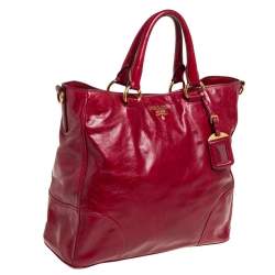 Pre Owned Prada Red Vitello Shine Leather Tote
