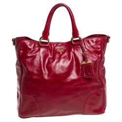 Pre Owned Prada Red Vitello Shine Leather Tote