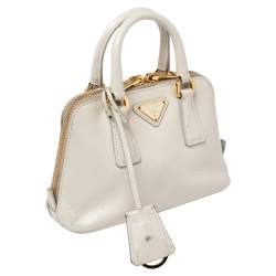 Pre Owned Prada White Saffiano Leather Mini Promenade Crossbody Bag