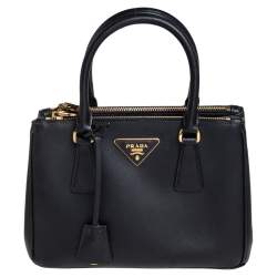 Pre Owned Prada Black Saffiano Lux Leather Mini Galleria Tote