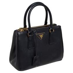Pre Owned Prada Black Saffiano Lux Leather Mini Galleria Tote