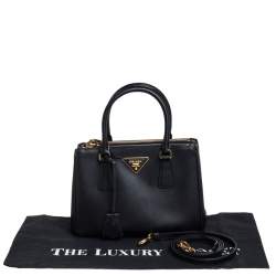 Pre Owned Prada Black Saffiano Lux Leather Mini Galleria Tote