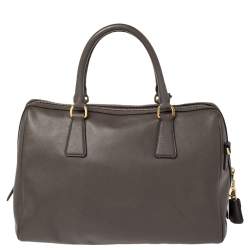 Pre Owned Prada Taupe Saffiano Lux Leather Zip Satchel